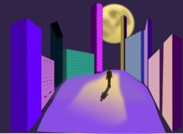 man silhouette in city at night, abstract illustration