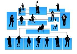 hierarchical organizational chart with silhouettes of men and women