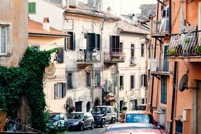 old houses on narrow street, italy, tuscany