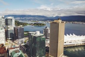 top view of city on coastline, canada, vancouver