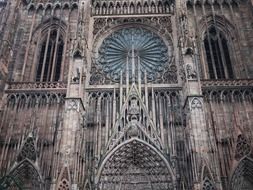 gothic facade of cathedral, fragment, france, strasbourg