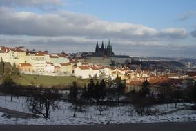 castle in old city at winter, czech, prague