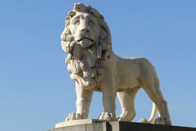 lion statue at the end of Westminster Bridge at sky, uk, england, london