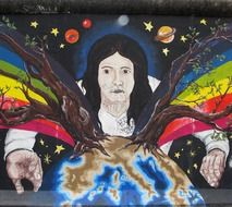 colorful graffity on east side gallery, germany, berlin
