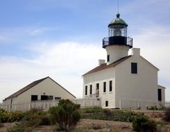 Old Point Loma Lighthouse, white tower with black lantern, usa, california, san diego