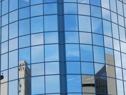 blue glass facade of business center