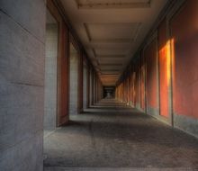 long gallery with painted stone walls, perspective, germany, weimar