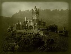 monochrome picture of middle ages fortress towers