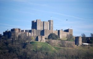 medieval dover castle on hill, uk, england