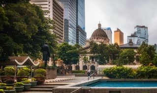park with pond in city, china, hong kong
