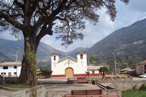 small spanish style church at mountains, peru