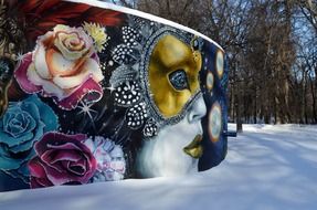 mural on wall in winter park, canada, winnipeg