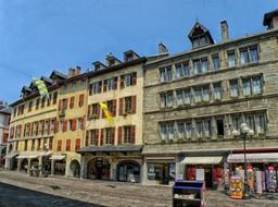 small shops in old buildings, france, chambery