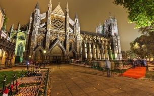 Westminster Abbey with beautiful lights at evening, uk, england, london