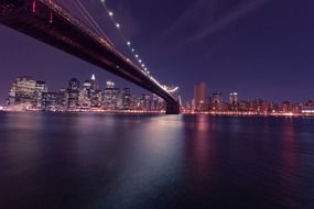 new york city and brooklyn bridge at night, usa, manhattan