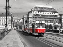 tram on rails in prague