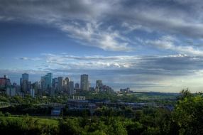 gorgeous skyline of modern city under clouds, canada, edmonton