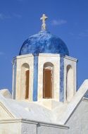 orthodox church dome at sky, greece, santorini