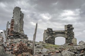 bricks and stone ruins at clouds