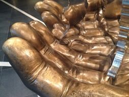 bronze hands palm up, sculpture