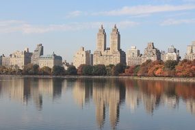 waterfront at autumn, usa, manhattan, new york city landscape