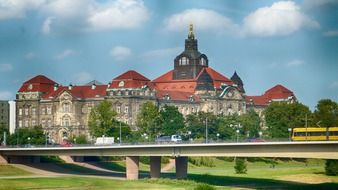 traffic on bridge at State Chancellery of Saxony, germany, dresden