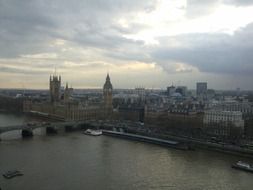 skyline with big ben and westminster palace at thames river, uk, england, london