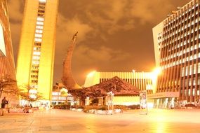 illuminated piazza in cityat night, Colombia, Medellin