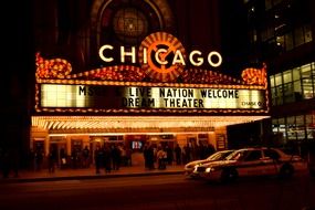 Theater in Chicago at night