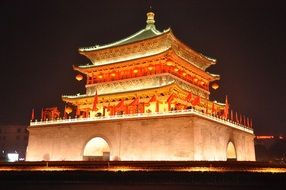 bright beautiful ancient bell tower at night in china in Xi'an