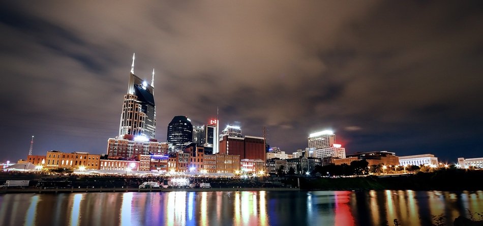 colorful night cityscape, usa, Tennessee, nashville