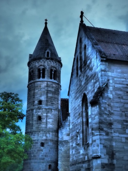 belltower of haunted castle at cloudy sky, germany, baden wÃ¼rttemberg, lorch