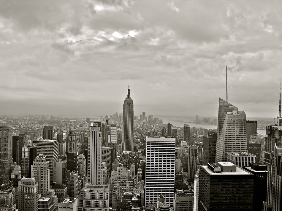 empire state building, manhattan, new york city, black and white photo