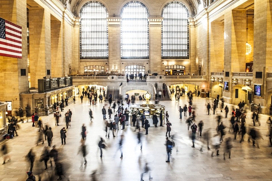 people in grand central station, usa, new york city
