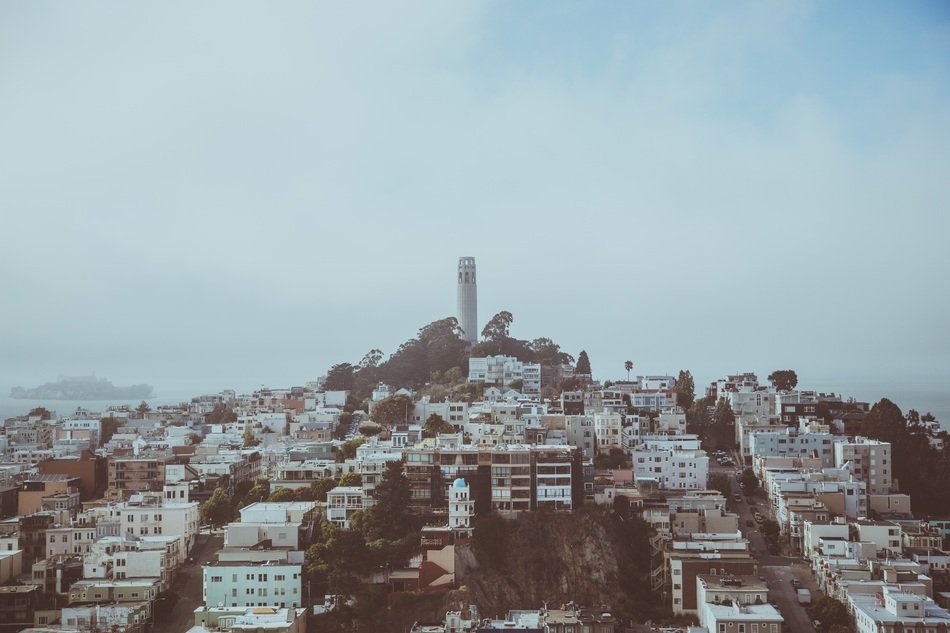 view of the cityscape in the haze