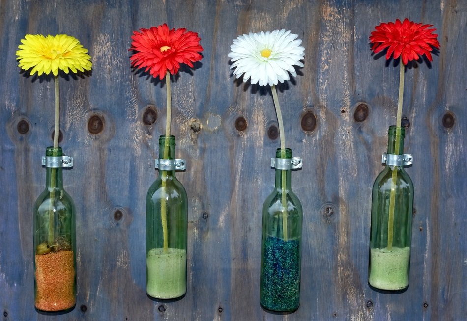 decor of flowers in the bottles
