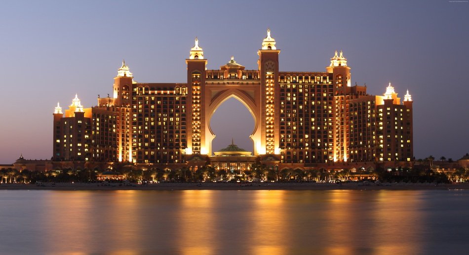 Atlantis The Palm, beautiful hotel at water in dusk, uae, Dubai