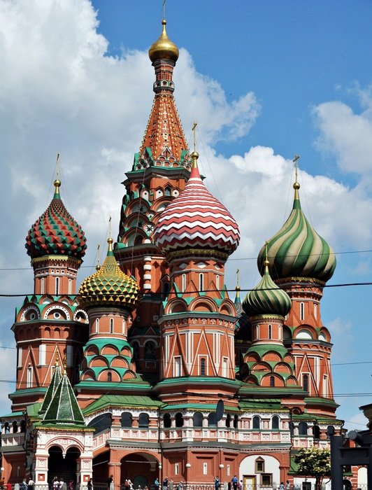 top part of St. Basil’s Cathedral at sky, russia, moscow