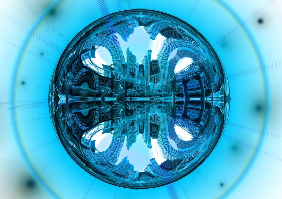 blue Abstract Ball with Reflection of Сity