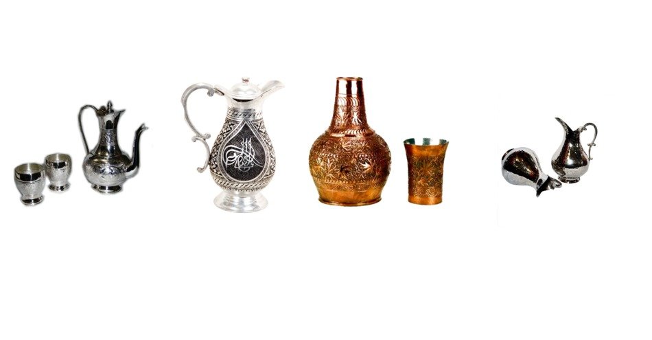 vintage silver pitchers, kitchen utensils
