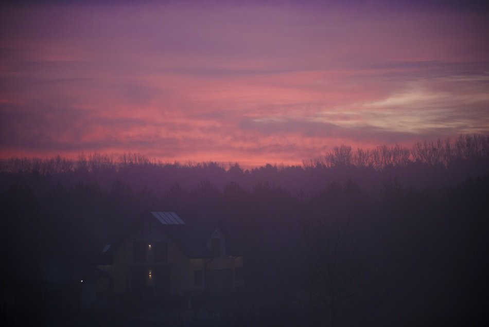 purple sunset at countryside