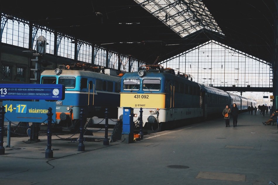 locomotives at the railway station, budapest, hungary