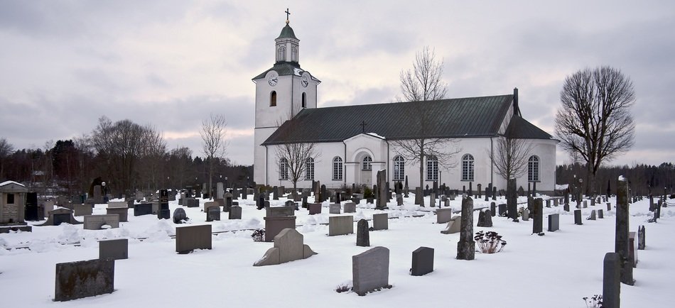 graveyard in front of church at winter