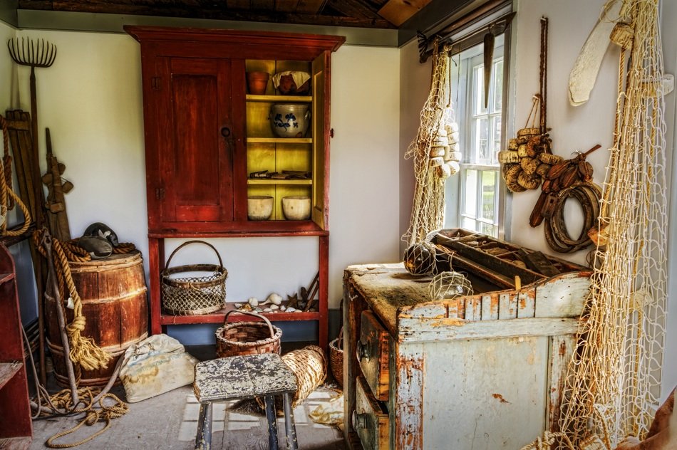oldtime fishing gears in interior of fisher’s house