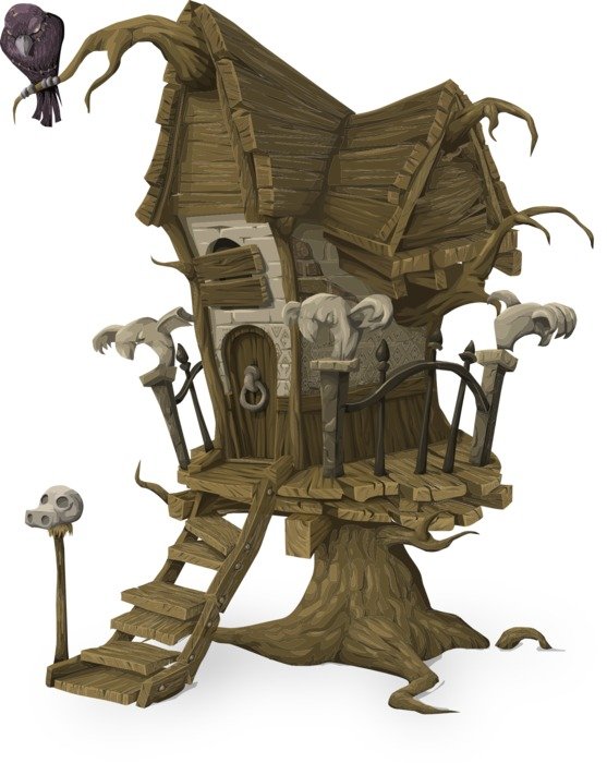 witchâs tree house, fairy tale illustration