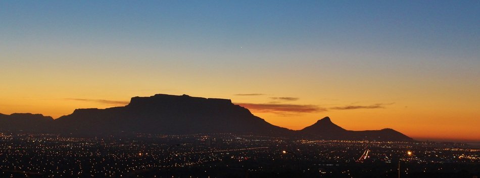 table mountain in dusk at sunset sky, south africa, cape town