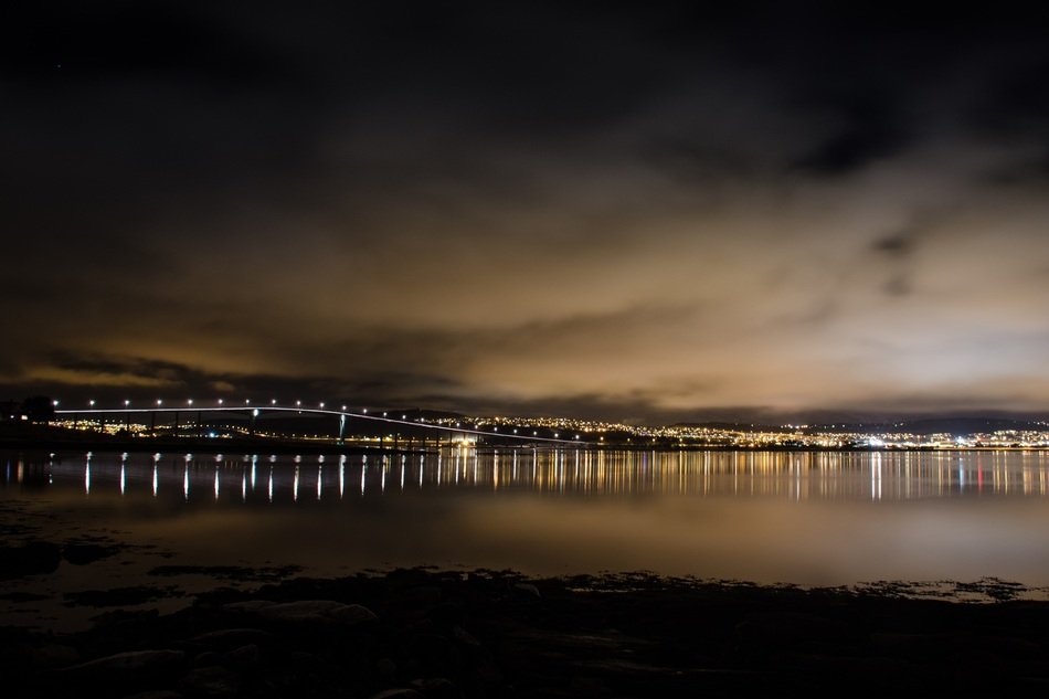 city lights at night landscape, norway, tromso