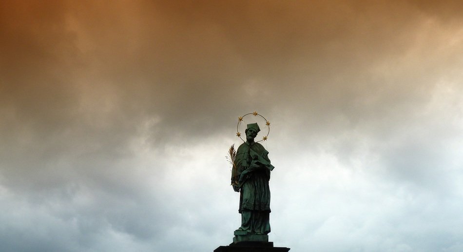 Saint John of Nepomuk, statue at clouds, czech, prague