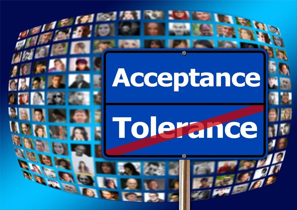 acceptance and tolerance, shield at human faces, collage