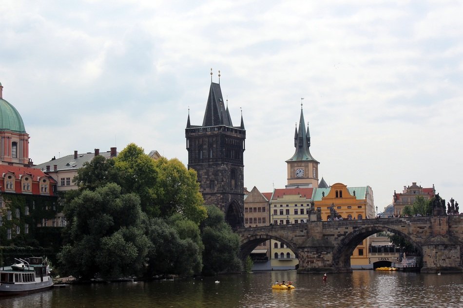 distant view of the Charles Bridge in Prague